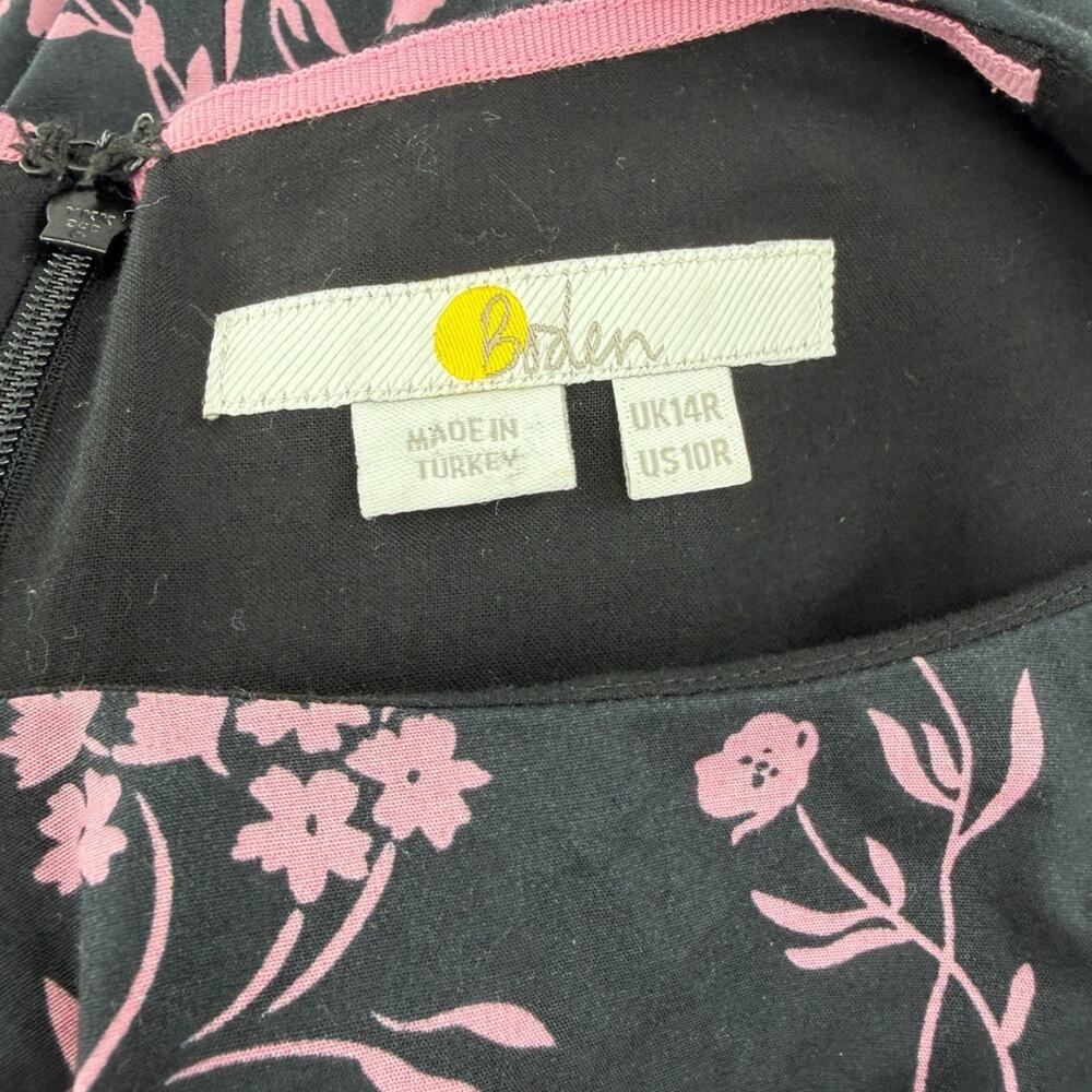 Boden Lyla Tiered Dress Black Falling Sprig Floral Belted Cotton Size 10R - Picture 6 of 8